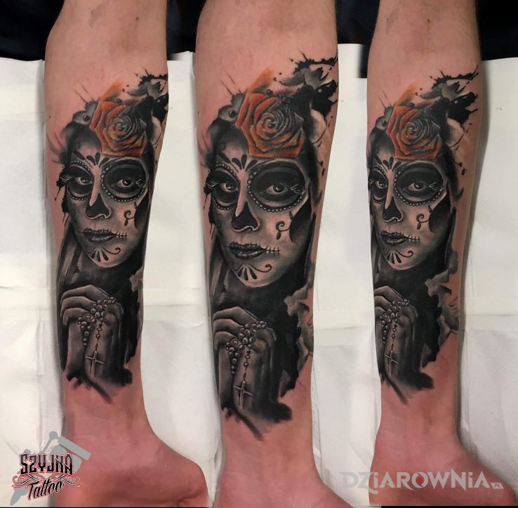 Tatuaż meksykańska pani śmierć - realistyczne