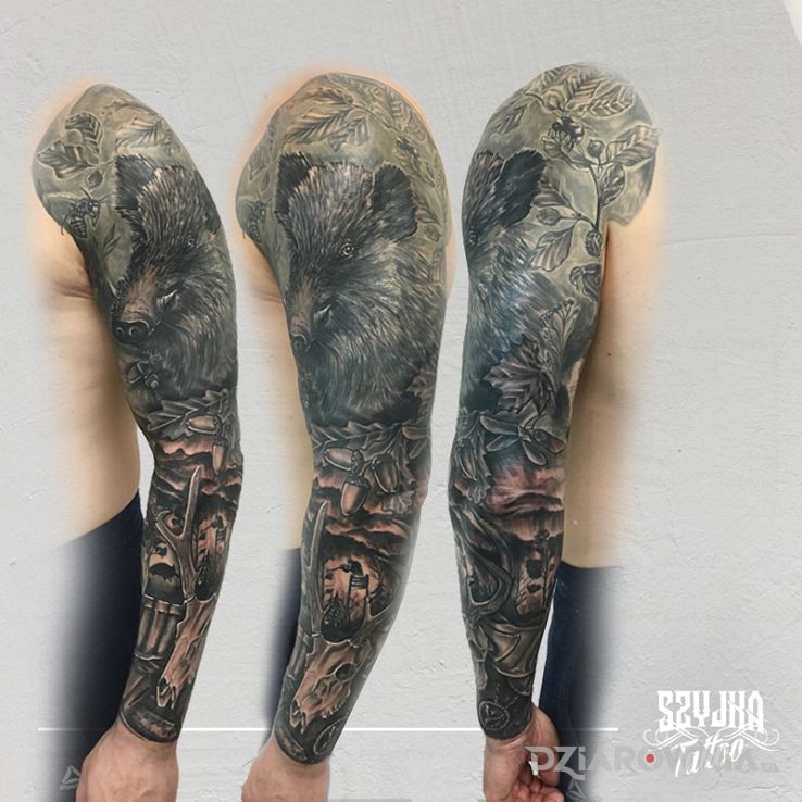 Tatuaż rękaw myśliwski - zwierzęta