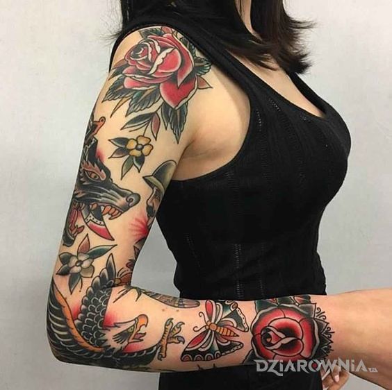 Tatuaż rękaw w nowym stylu - kolorowe