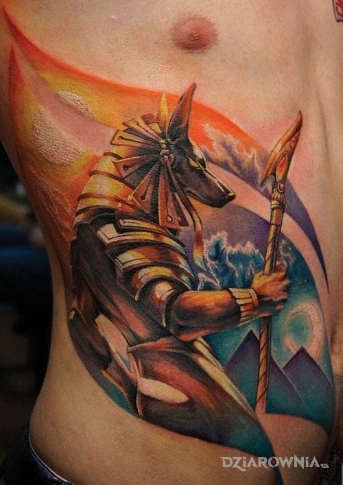 Tatuaż kolorowy anubis - postacie