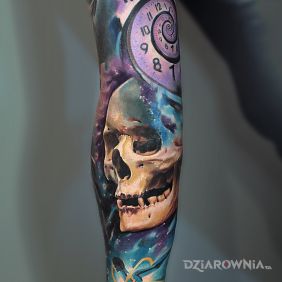 Kolorowy rękaw, czaszka/zegar