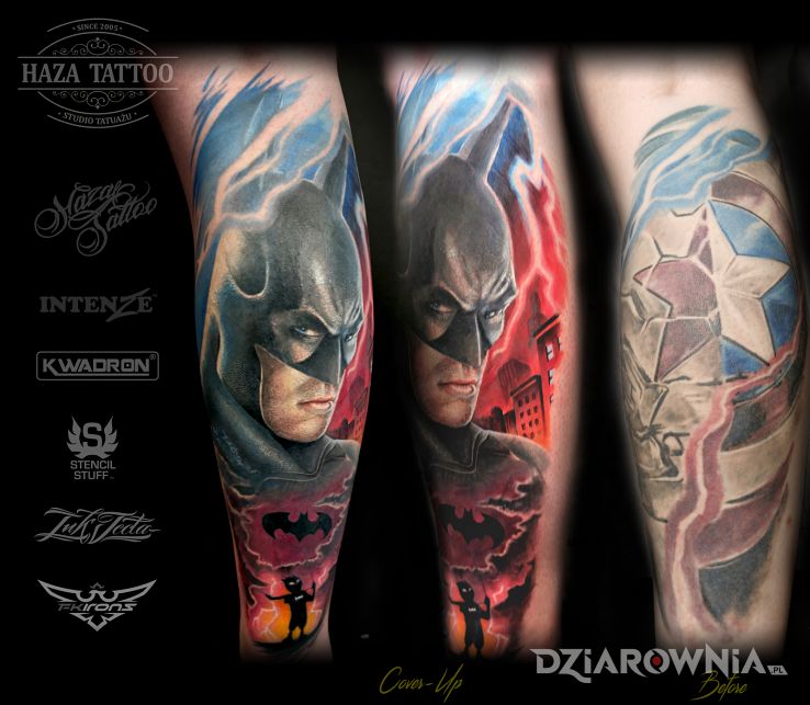 Tatuaż batman pokonał kapitana amerykę - twarze