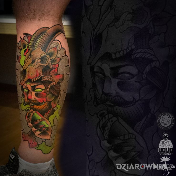 Tatuaż neotradycyjny szaman - twarze