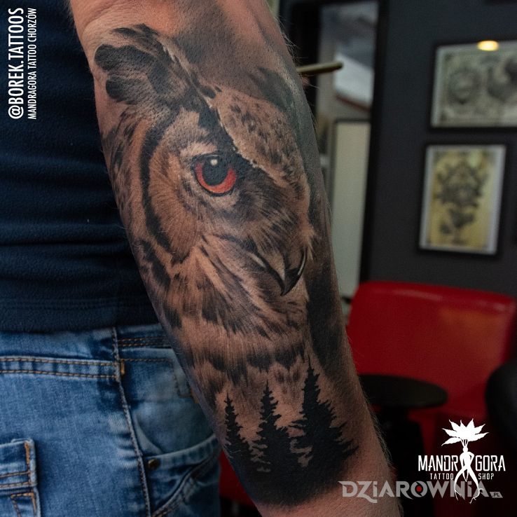 Tatuaż sowa - realistyczne
