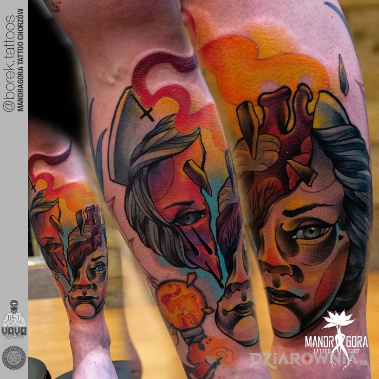 Tatuaż neotradycyjna twarz - kolorowe