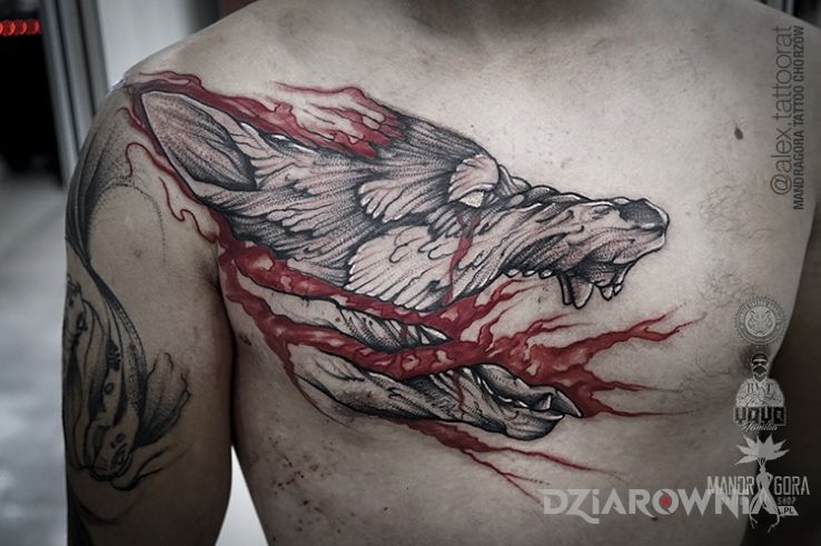 Tatuaż wilk - trash polka