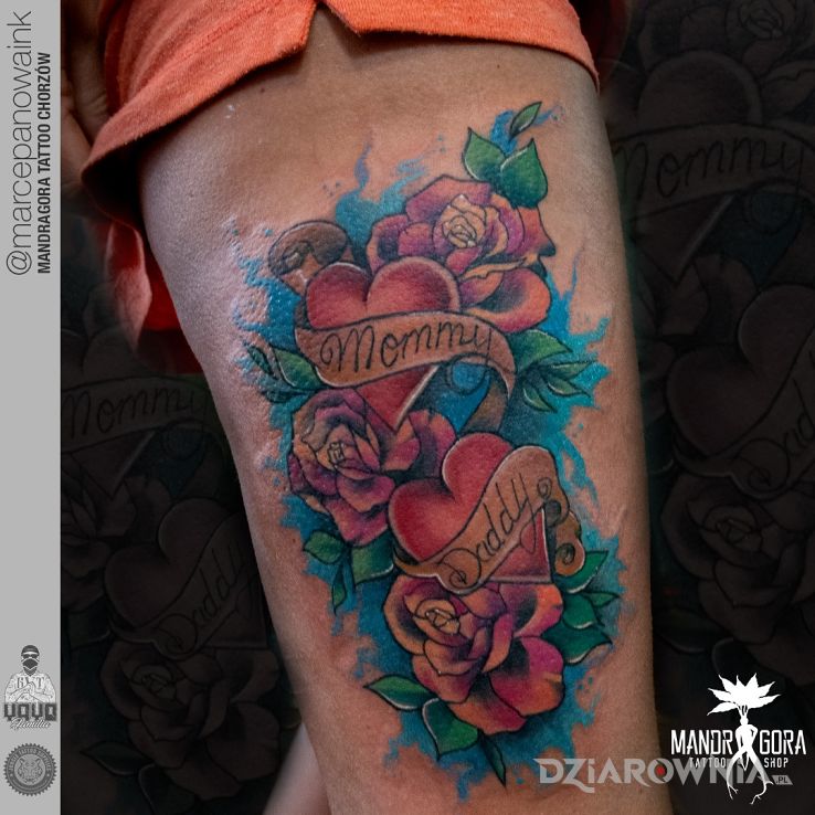 Tatuaż dla rodziców - kwiaty