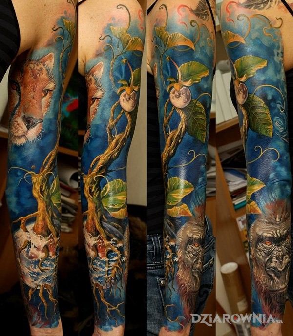 Tatuaż goryl i lew - rękawy