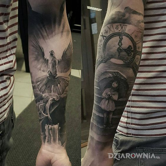 Tatuaż dziewczynka i gołąb - 3D