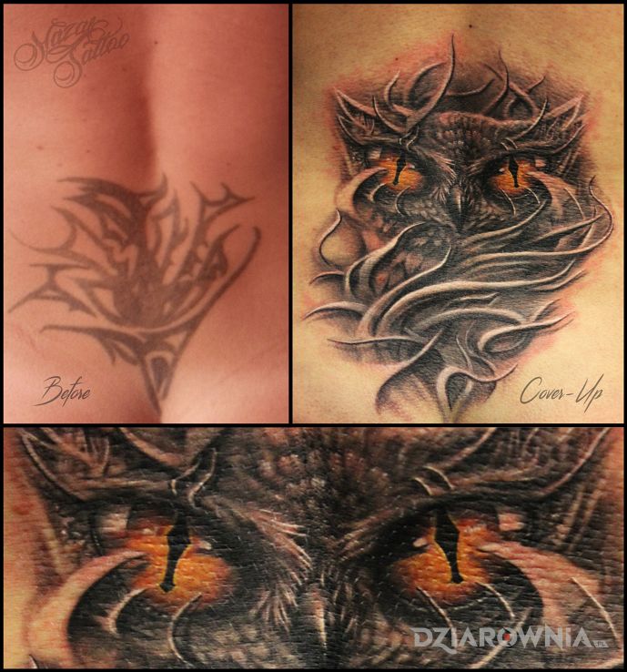 Tatuaż sowa cover - cover up