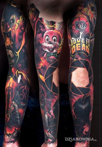 Tatuaż wymieszanie z poplataniem - kolorowe