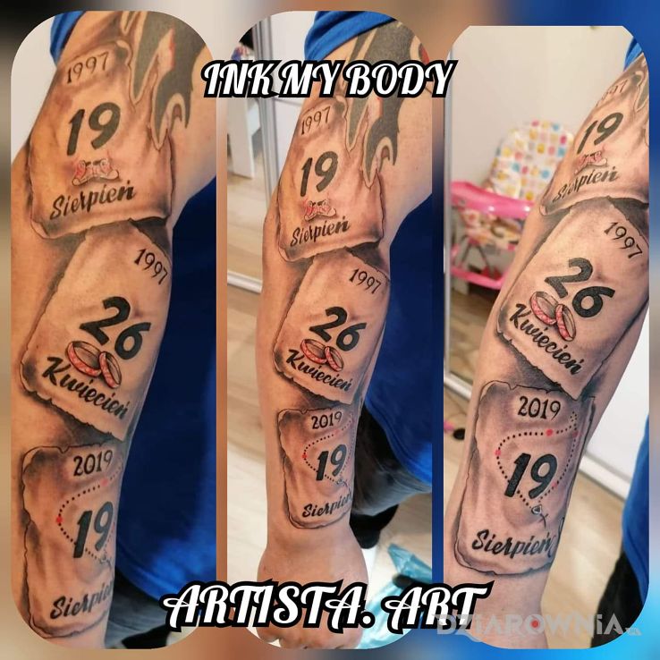 Tatuaż kartki z kalendarza - napisy