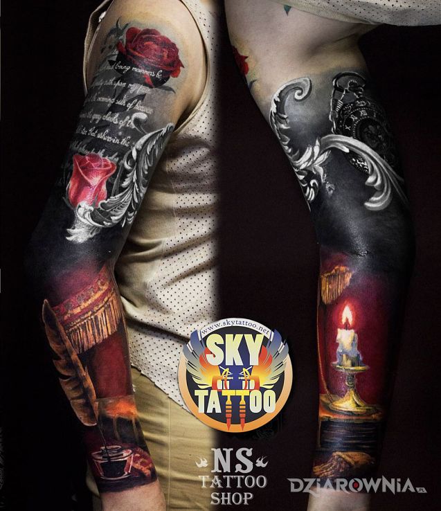 Tatuaż rękaw inaczej - kolorowe