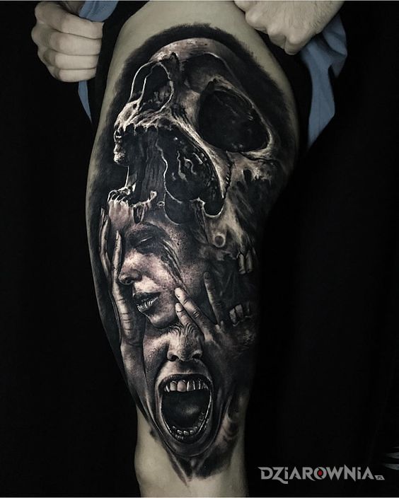 Tatuaż krzyk i śmierć - czaszki