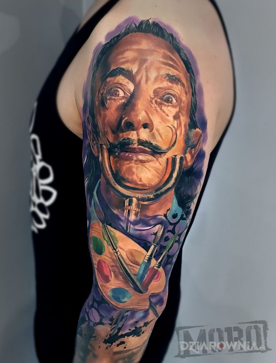Tatuaż salvador dali kolorowy portret - 3D