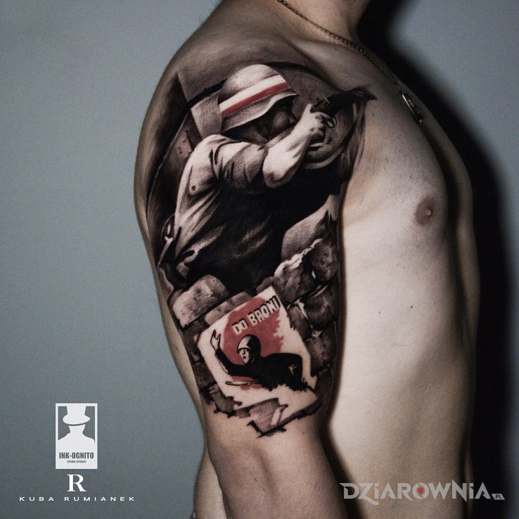 Tatuaż polska walczaca - czarno-szare