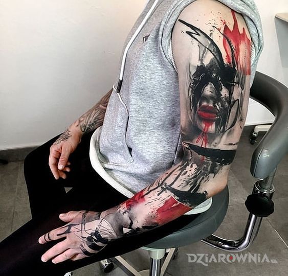 Tatuaż rękaw trash polka - czarno-szare