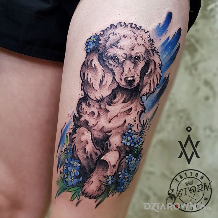 Tatuaż szczęśliwy psiak - kolorowe