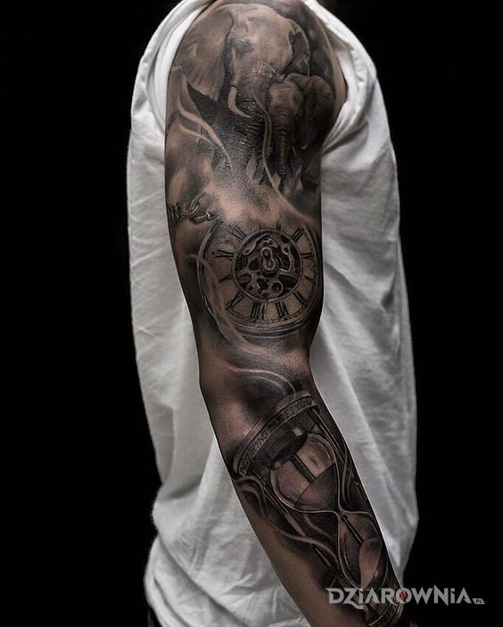 Tatuaż zegar i klepsydra - zwierzęta