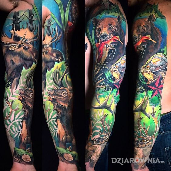 Tatuaż leśny klimat - kolorowe