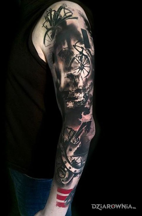 Tatuaż plamiasta trash polka - przedmioty