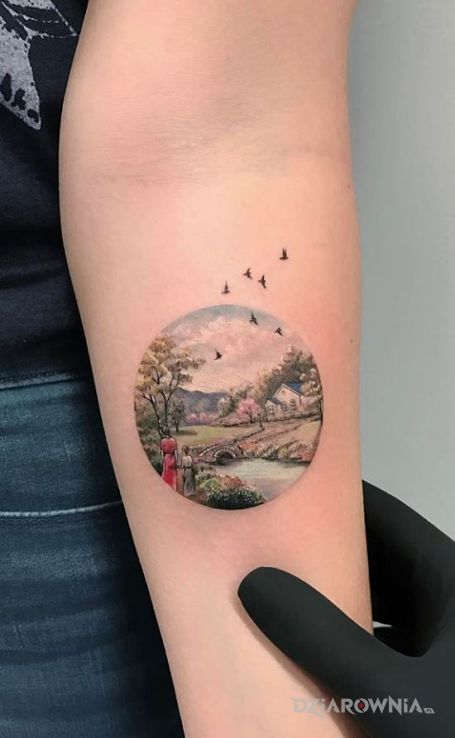 Tatuaż mini krajobraz - kolorowe