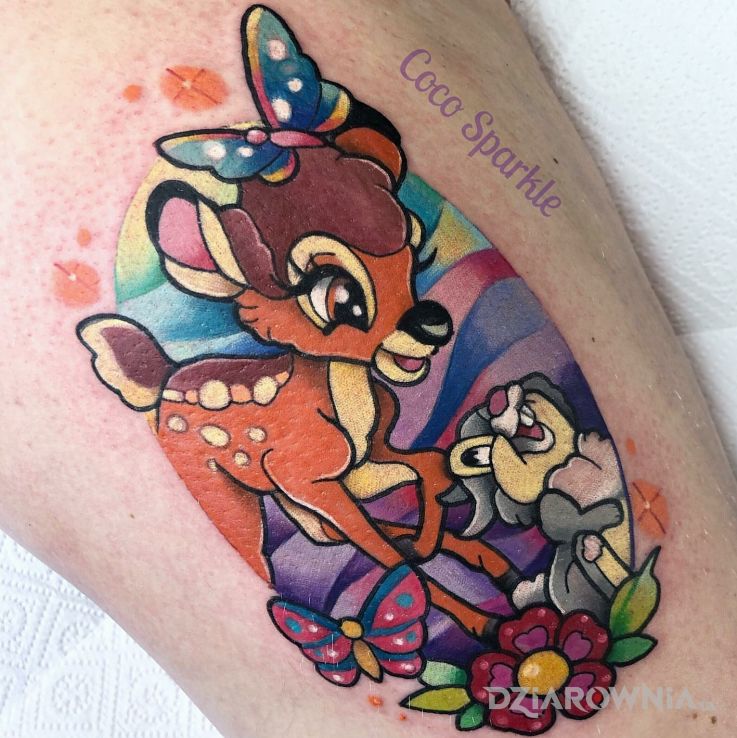 Tatuaż bambi  disney - kwiaty