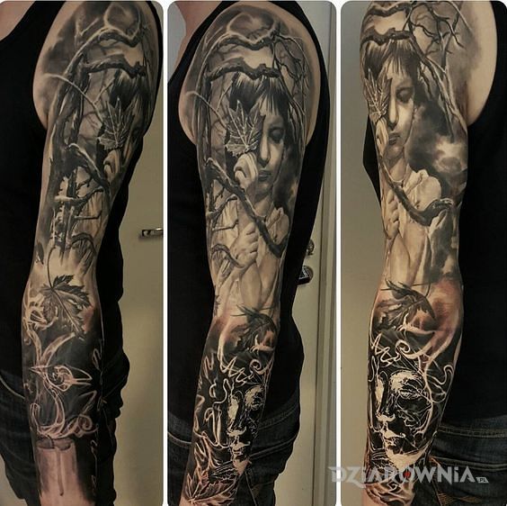 Tatuaż liść na twarzy - rękawy