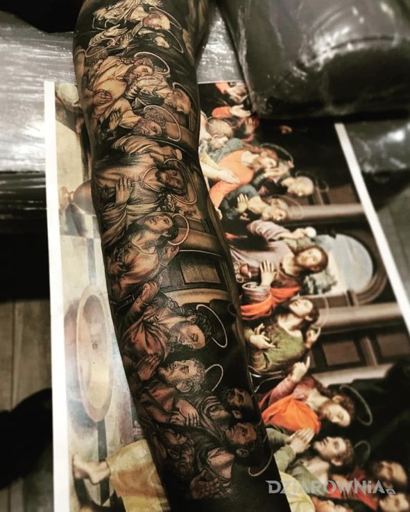 Tatuaż ostatnia wieczerza - czarno-szare