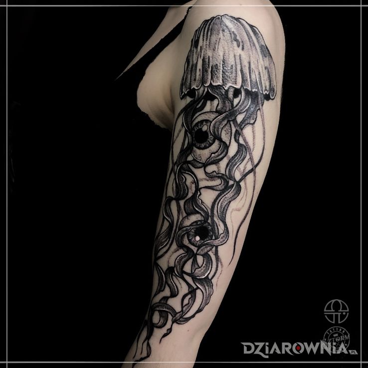 Tatuaż mroczna meduza - czarno-szare