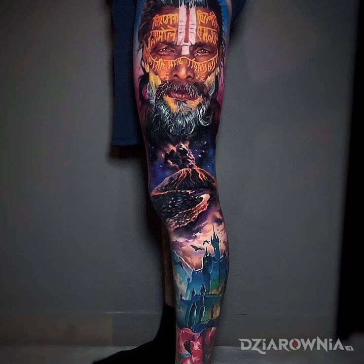 Tatuaż starzec nad wulkanem - rękawy