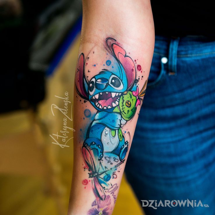 Tatuaż stitch  akwarela  watercolor - kolorowe