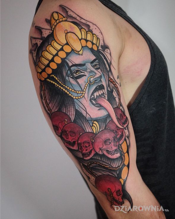 Tatuaż kali  hinduska bogini czasu i śmierci  neotraditional - postacie