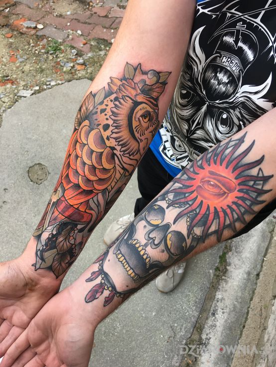 Tatuaż sowa  czaszka  słońce  oko  neotraditional - czaszki
