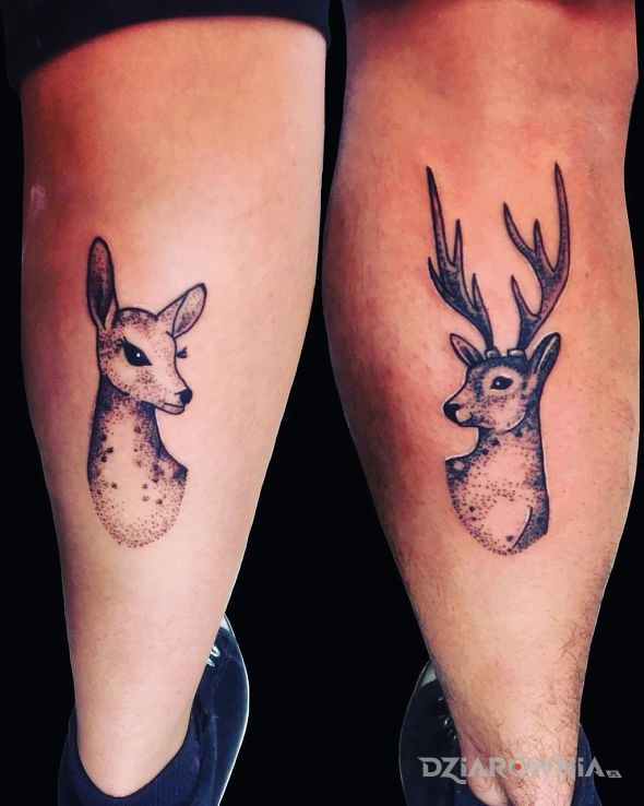 Tatuaż łania i jeleń - miłosne