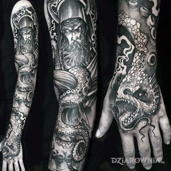 Tatuaż morska bestia - czarno-szare
