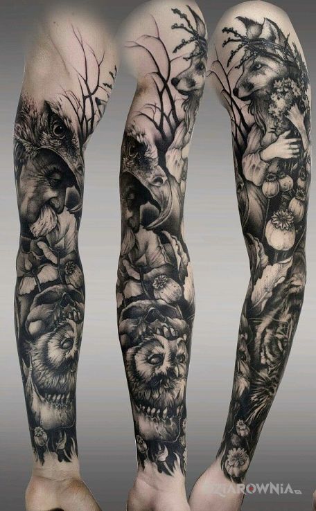 Tatuaż postaci jak z bajki - czarno-szare