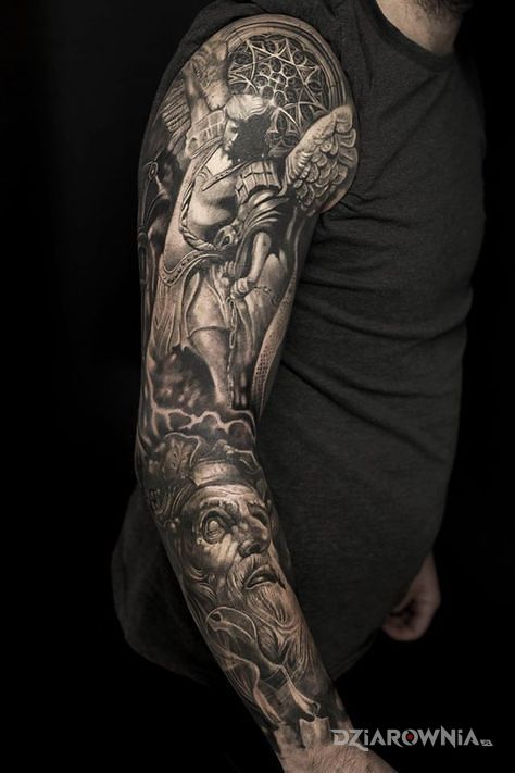 Tatuaż archanioł - czarno-szare