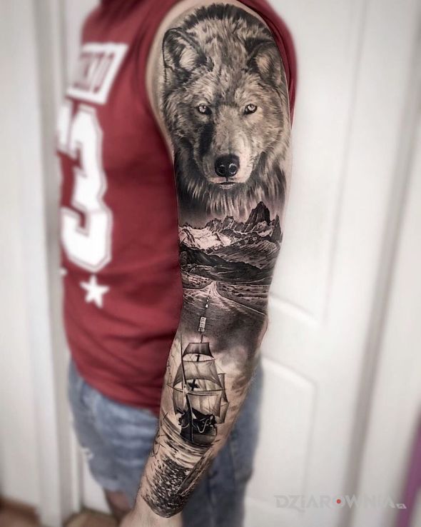 Tatuaż wilk morski - czarno-szare