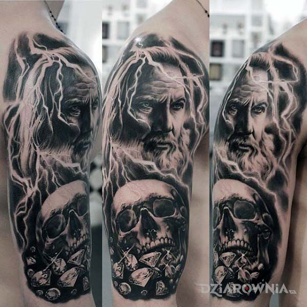 Tatuaż bóg piorunów - czarno-szare