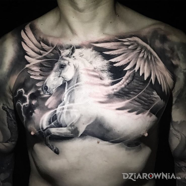 Tatuaż pegaz - czarno-szare