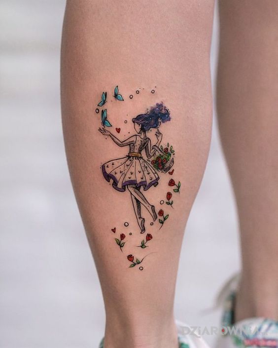 Tatuaż radosna dziewczyna - kolorowe