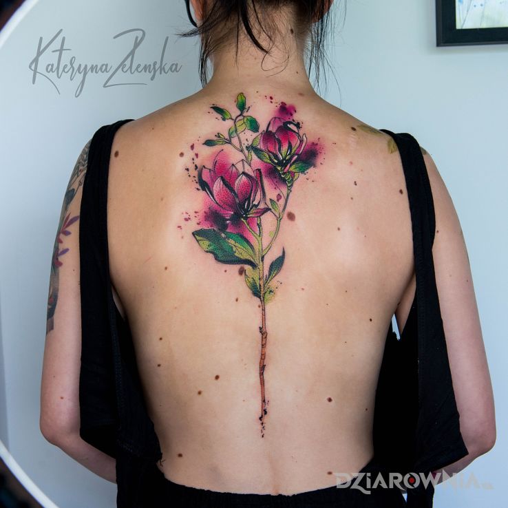 Tatuaż kwiaty  akwarela  watercolor - kolorowe