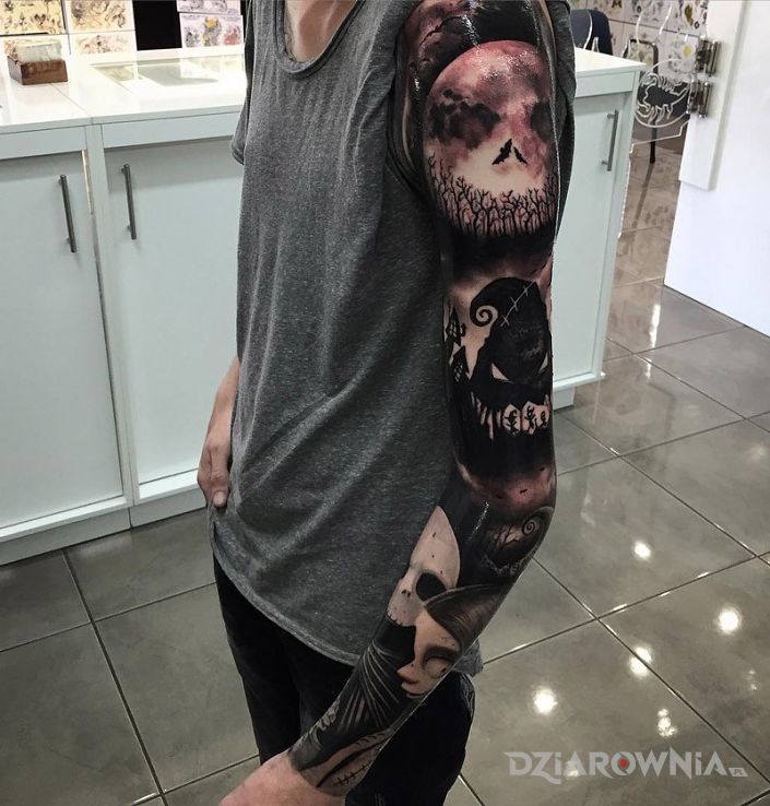 Tatuaż miasteczko halloween - rękawy