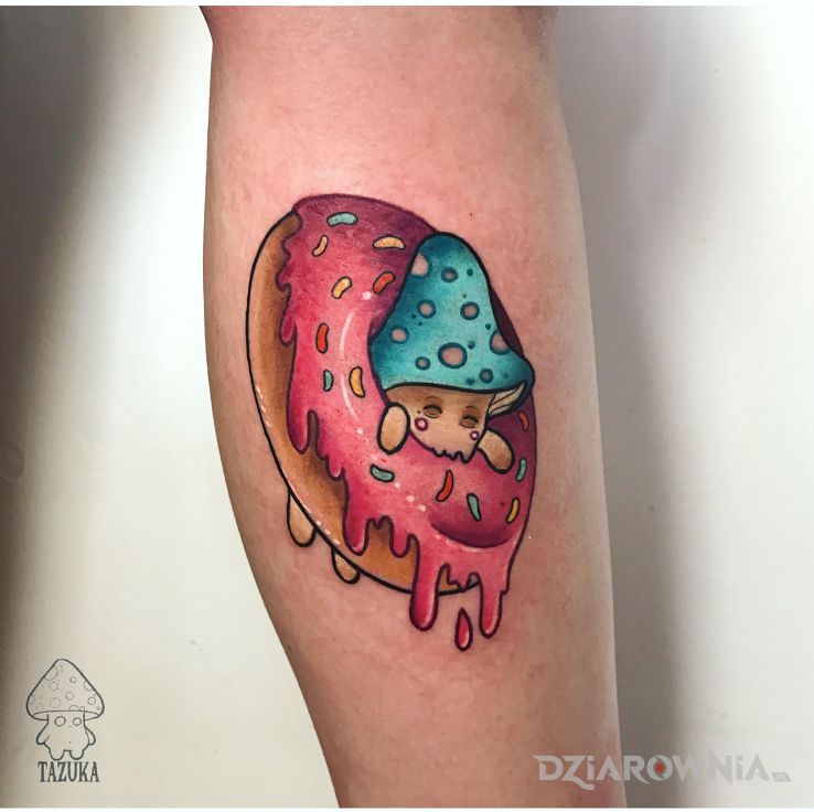 Tatuaż grzybek  pączek  donut - kolorowe