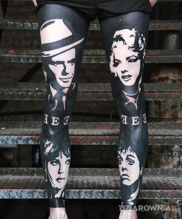 Tatuaż czarne nogawy - twarze