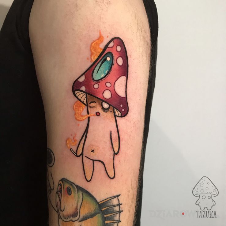 Tatuaż grzybek   mushroom  joint  neotraditional - kolorowe