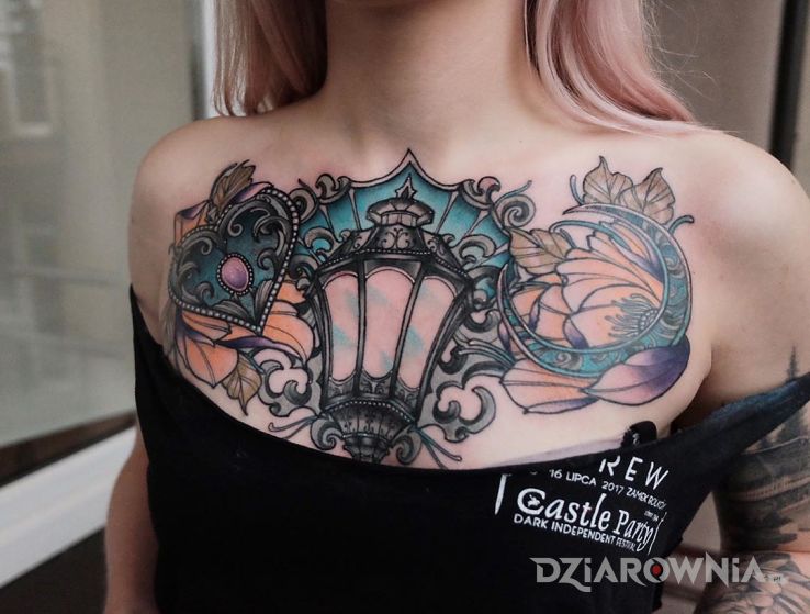 Tatuaż lampa  ornamenty  kwiaty  neotraditional - neotradycyjne