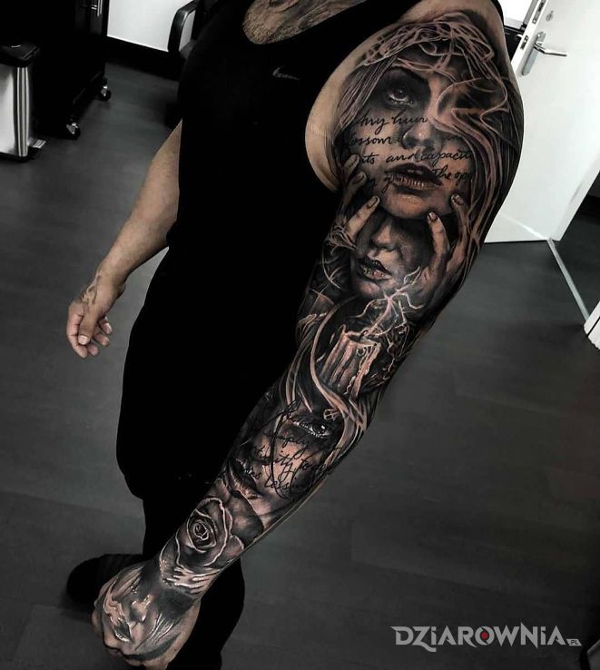 Tatuaż kobiece portrety w natarciu - rękawy