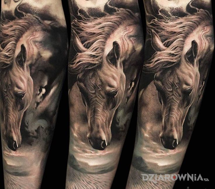 Tatuaż realistyczny kon - zwierzęta